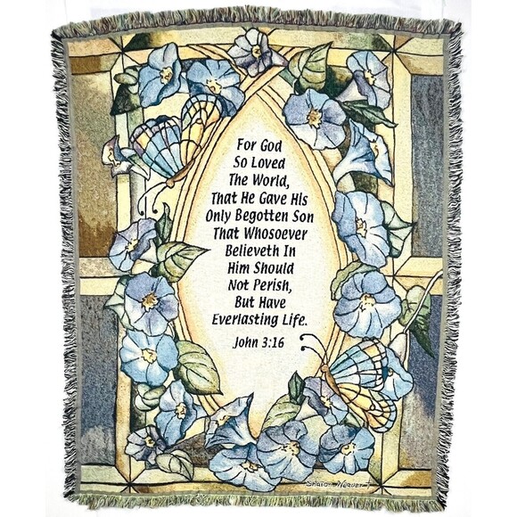 Tapestry Throw Blanket Blue Yellow Floral Inspiration Calla Lillies 62in x 52in - Picture 2 of 12